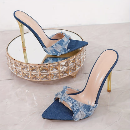 Damen Stiletto-Mules mit modischem Fransen-Design und spitzem Zehenbereich – Elegante High Heels für trendige Outfits