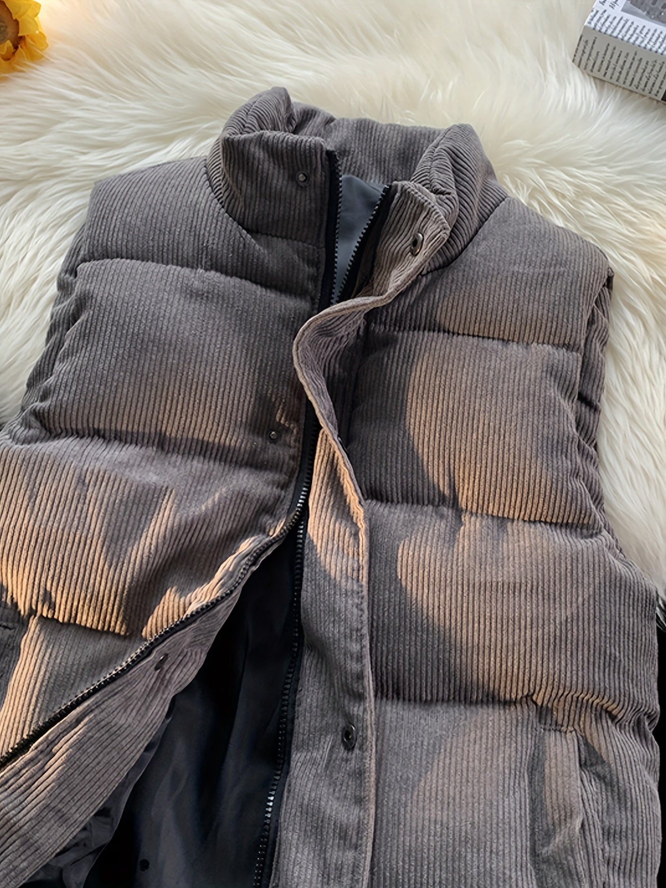 Unisex Steppweste Corduroy mit Stehkragen und Druckknöpfen