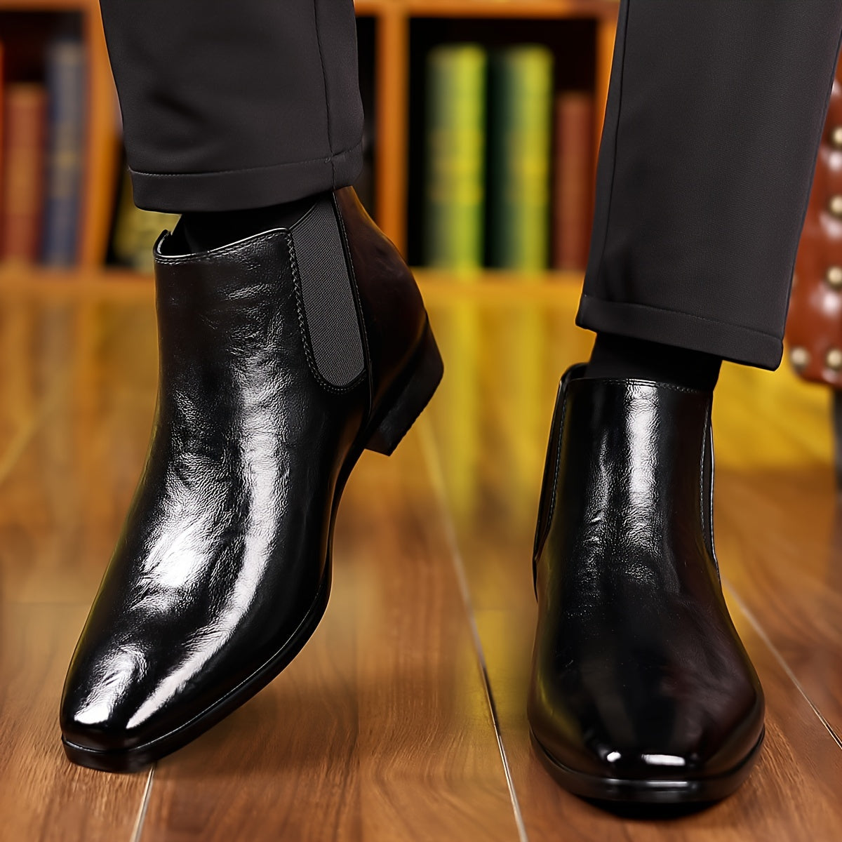 Herren Stiefeletten Klassisch Elegant mit Elastikeinsatz