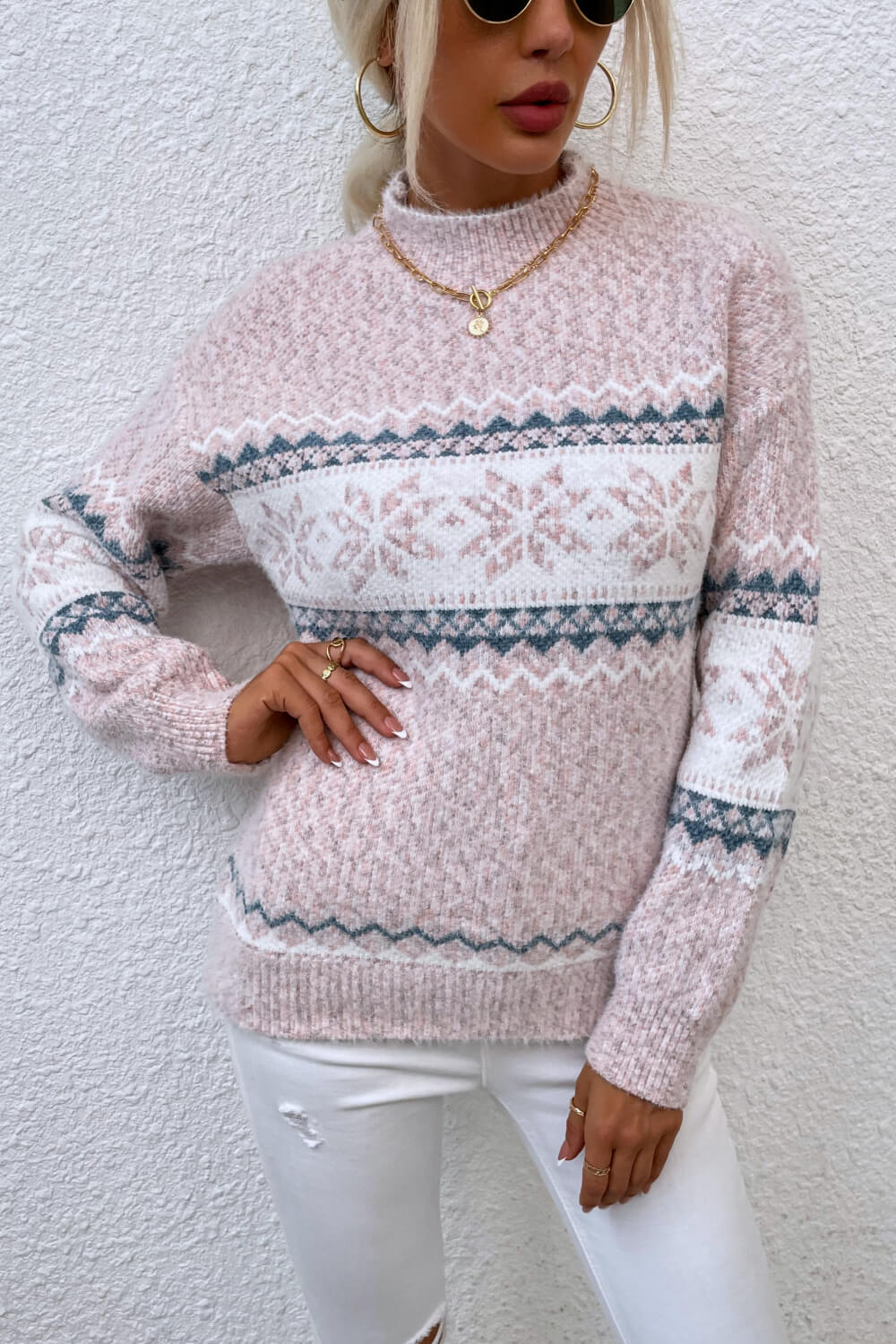Damen Strickpullover mit Norwegermuster – Winterlicher Freizeit-Look, Komfort Fit
