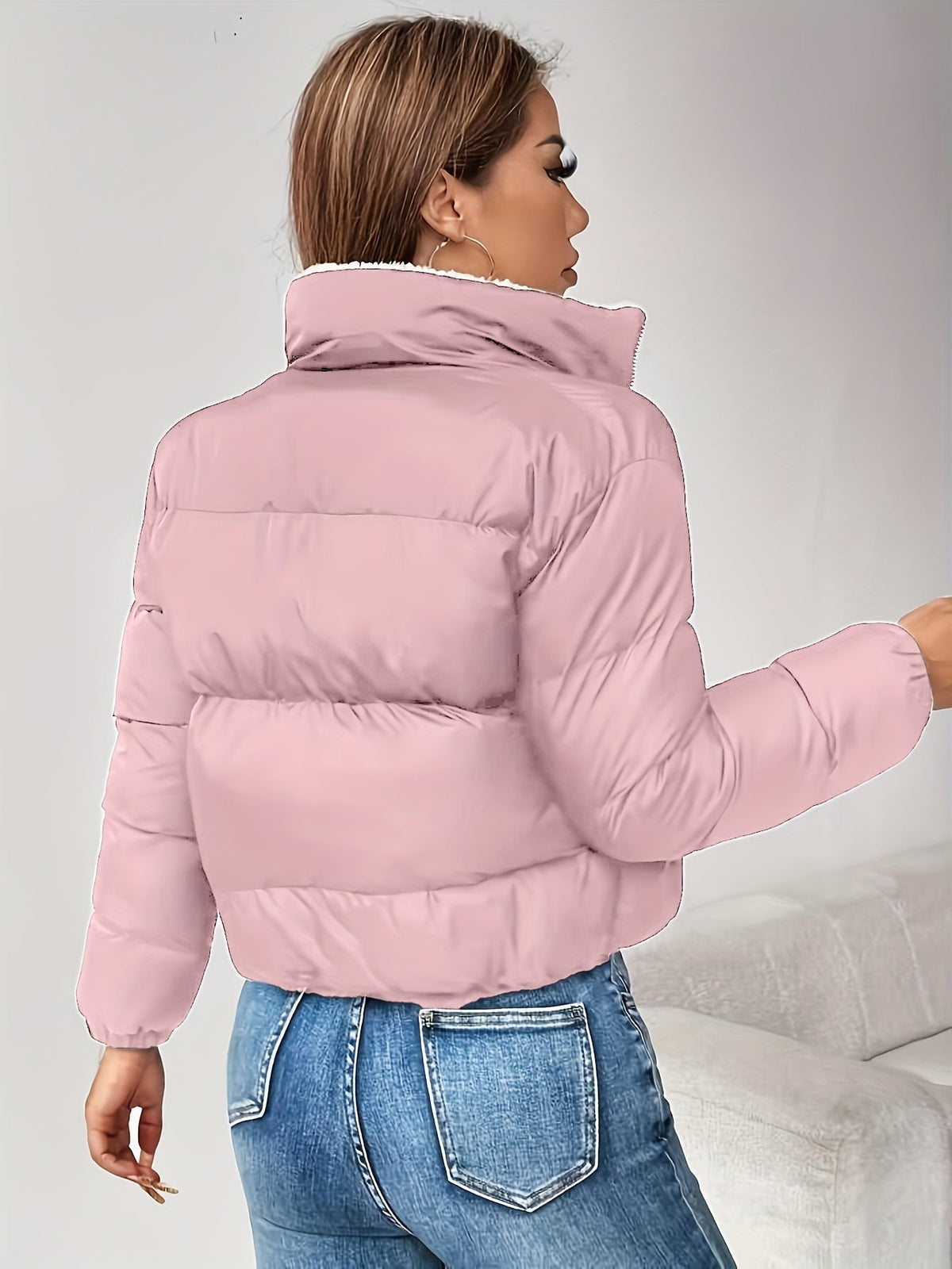 Damen Steppjacke mit Teddyfutter, kurz geschnitten, Reißverschluss