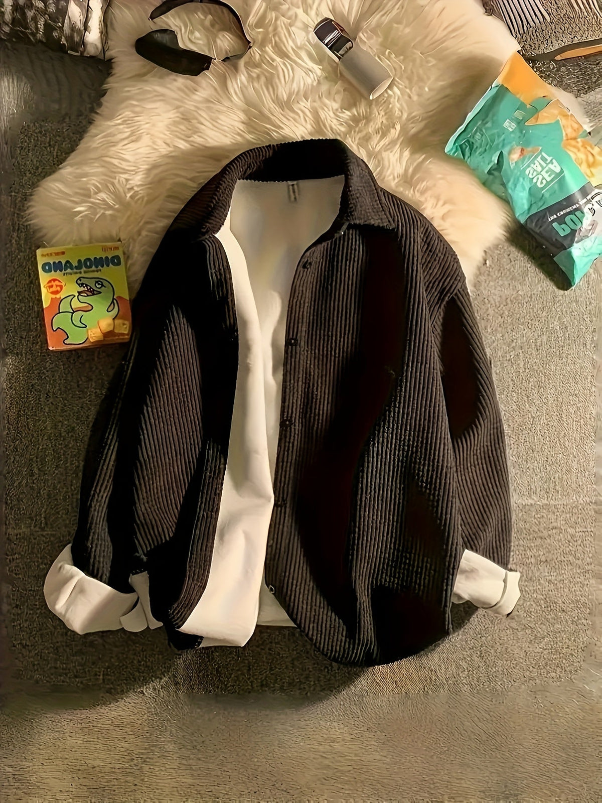 Korduroy Hemdjacke für Damen - Oversize Kordhemd mit Kragen, Schwarz oder Apricot