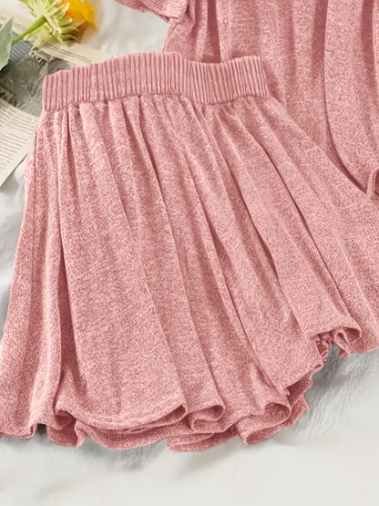 Damen Freizeit Zweiteiler Set mit Kapuzenpullover und Shorts – Loungewear für Frühling und Sommer