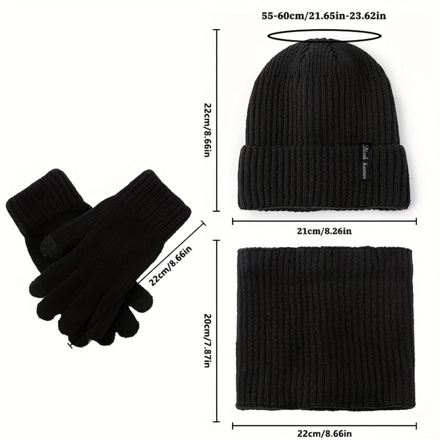 Winterset Gerippt: Strickmütze, Loop Schal & Touchscreen Handschuhe für Damen Herren
