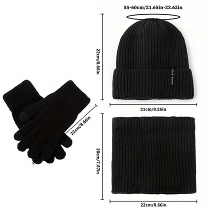 Winterset Gerippt: Strickmütze, Loop Schal & Touchscreen Handschuhe für Damen Herren