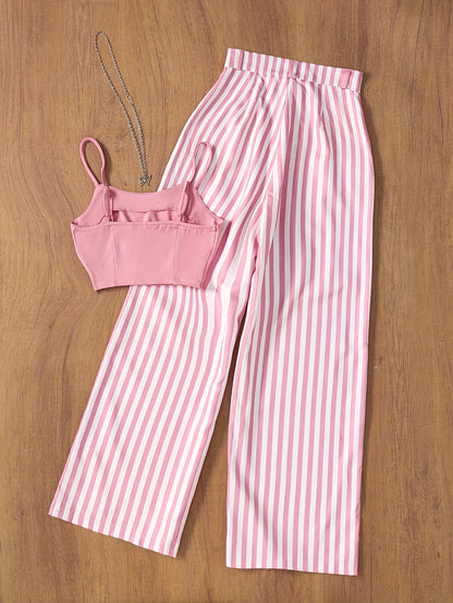 Damen Zweiteiler Set – Elegantes gestreiftes Top und Hose für Sommer und Freizeit