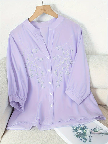 Damen Bluse Elegant Bestickt Locker Freizeit Büro Chic
