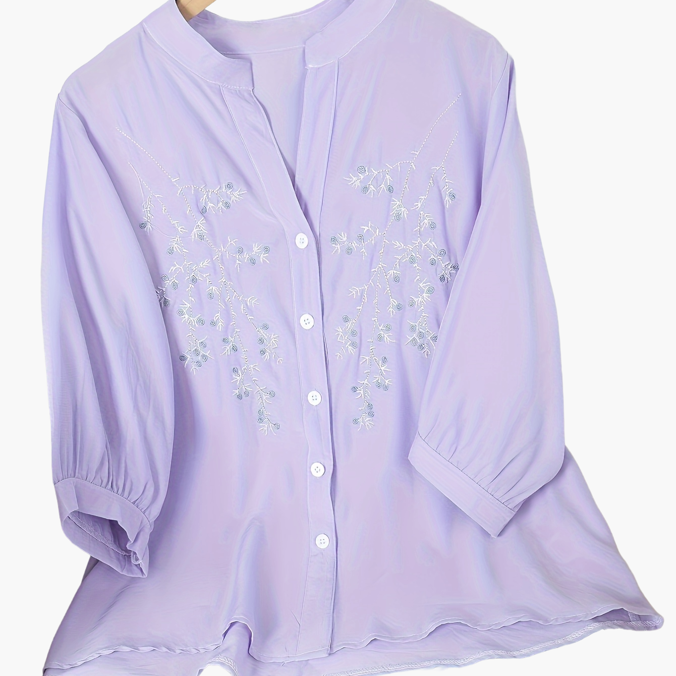 Damen Bluse Elegant Bestickt Locker Freizeit Büro Chic