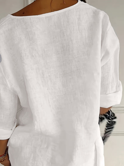 Damen Bluse mit Knopfleiste und 3/4-Ärmeln – Casual Eleganz für Alltag & Büro