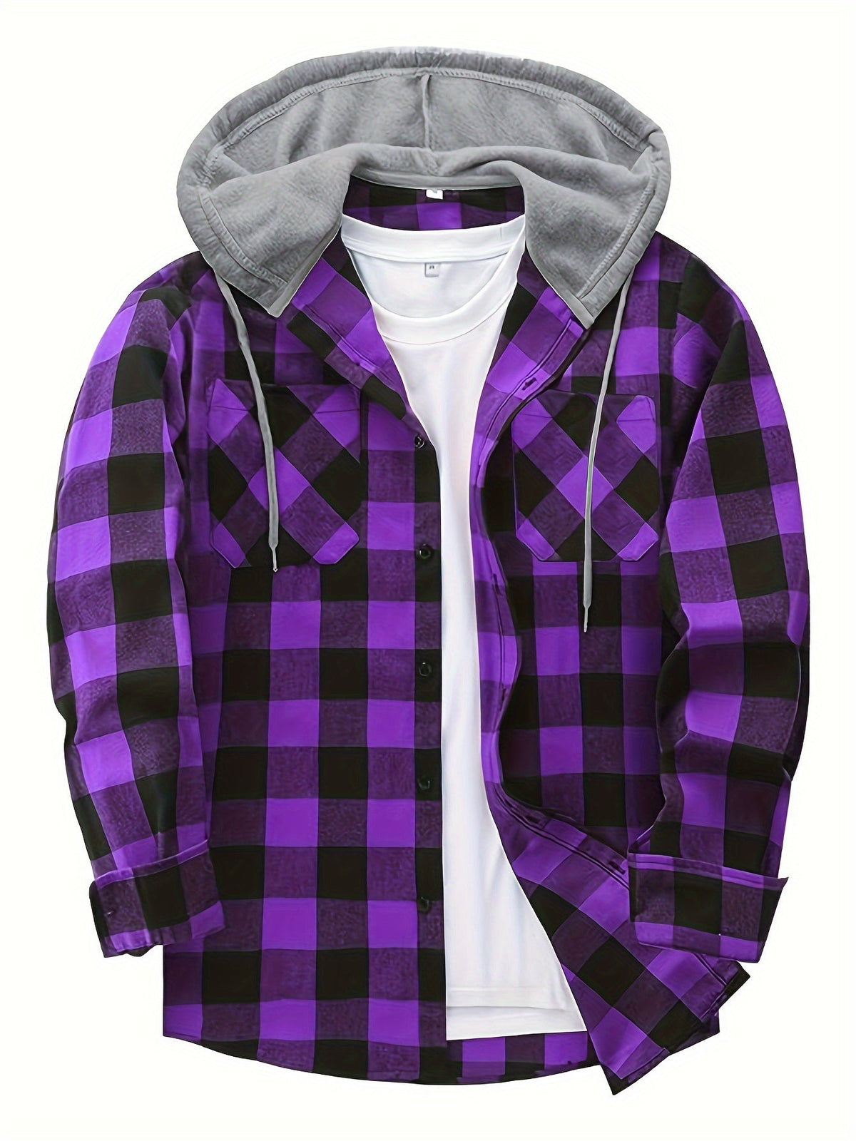 Unisex Kariertes Hemdjacke mit Kapuze Button-Down Langarm Freizeithemd