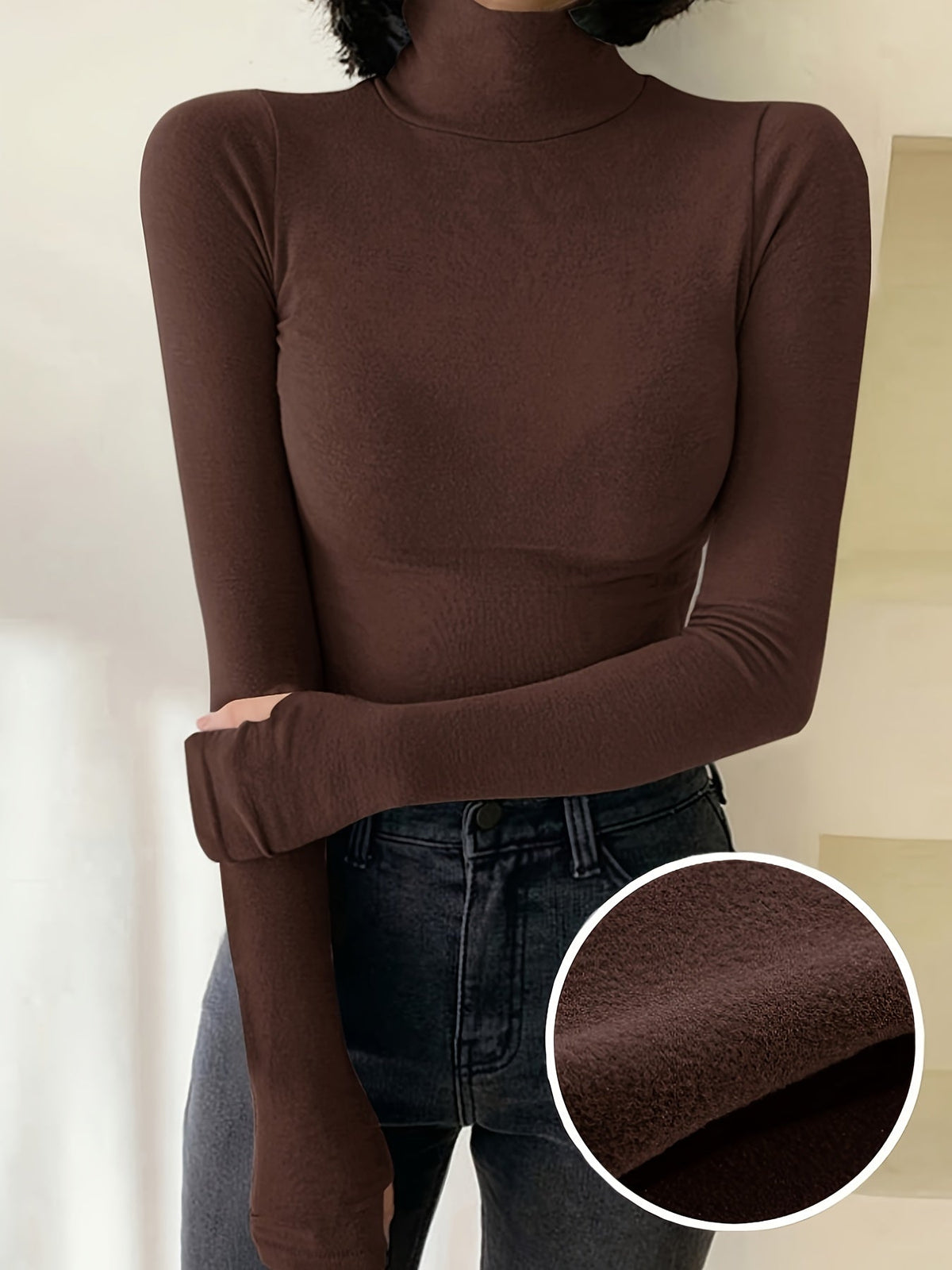Damen Rollkragen Langarmshirt mit Daumenloch Winter Warm