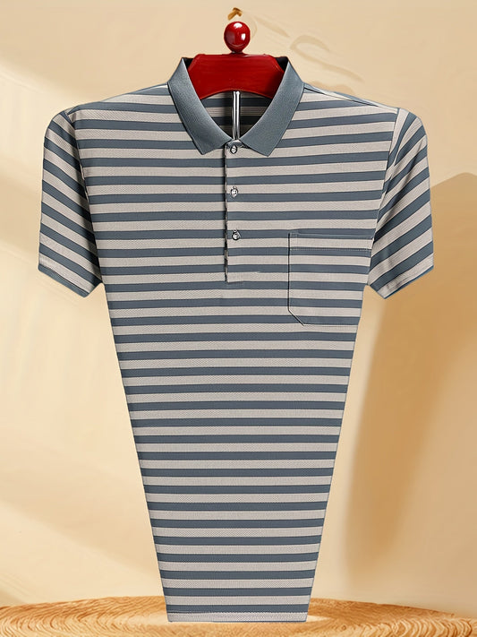 Herren Polohemd mit Streifenmuster und Brusttasche – Klassisch, Elegant, Vielseitig