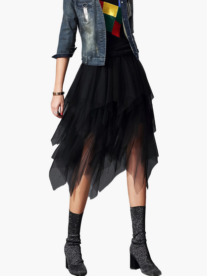 Damen Asymmetrischer Tüllrock im Lagenlook – Eleganter Fashion-Style für besondere Anlässe