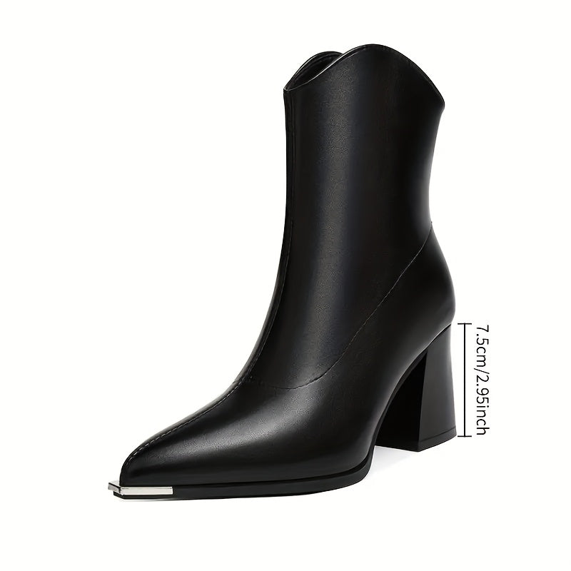 Damen Stiefelette Spitz Zehe Blockabsatz Cowboy-Stil