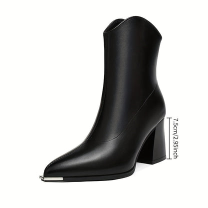 Damen Stiefelette Spitz Zehe Blockabsatz Cowboy-Stil