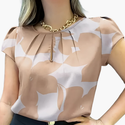 Damen Bluse mit modernem Print, Kurzarm, eleganter Büro- und Freizeitstil