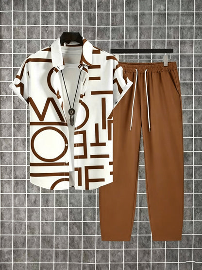 Herren Zweiteiliges Set mit Print-Hemd und Jogginghose – Moderner Streetstyle Look