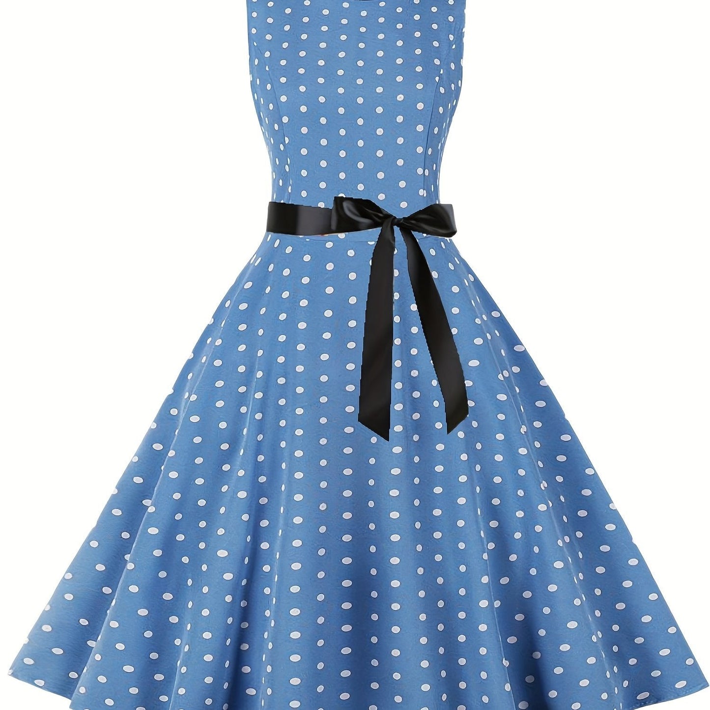 Damen Vintage Polka Dot Rockabilly Kleid mit Gürtel – Elegantes Retro Partykleid