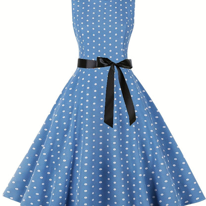 Damen Vintage Polka Dot Rockabilly Kleid mit Gürtel – Elegantes Retro Partykleid