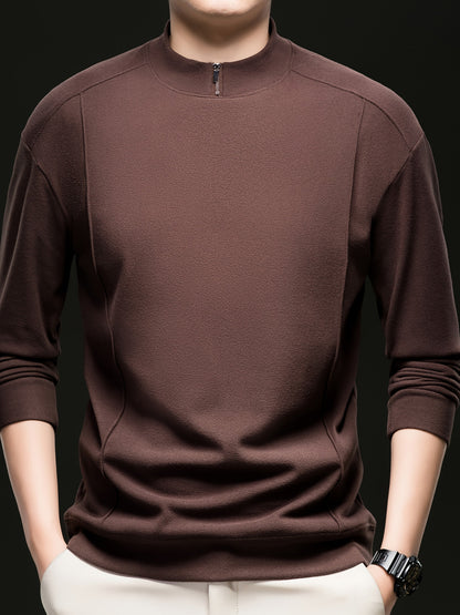 Herren Halb-Reißverschluss Sweatshirt Stehkragen Langarm Weiß
