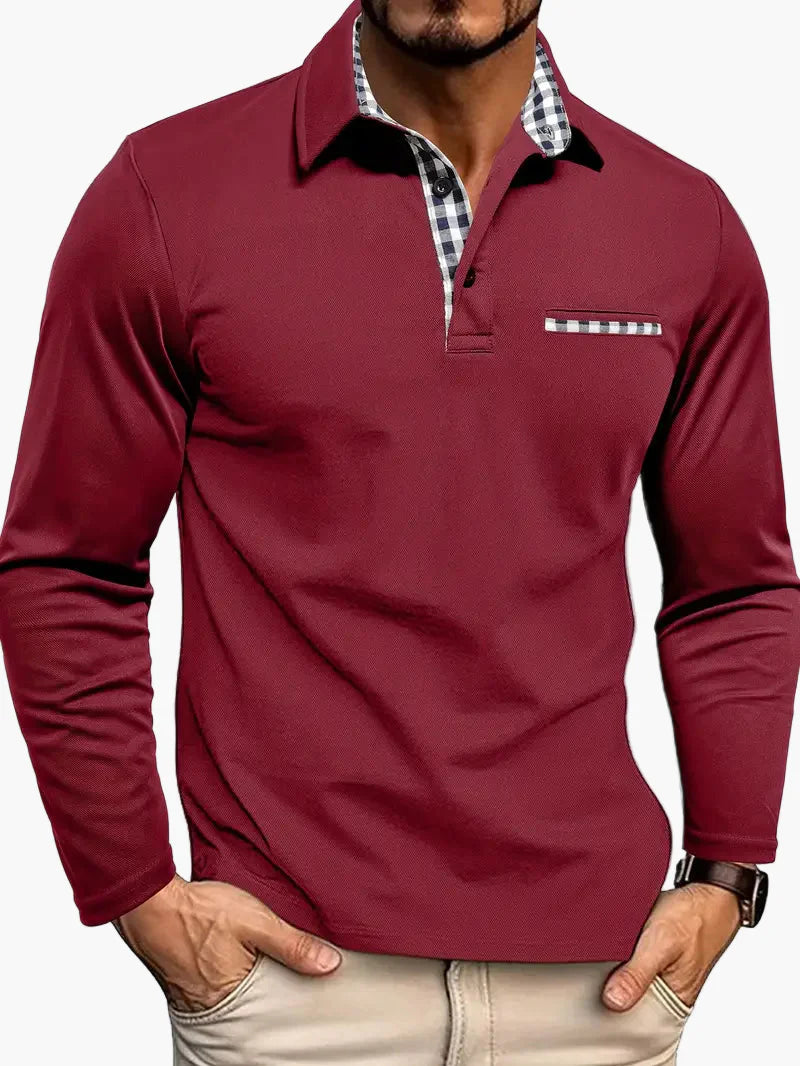Herren Langarm Poloshirt mit Karodetails – Stilvolles Freizeit- & Business-Oberteil