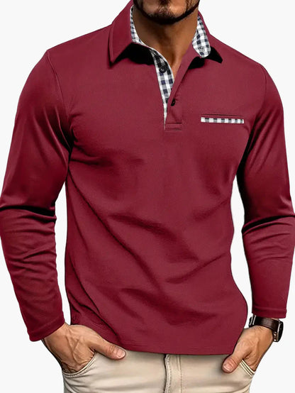 Herren Langarm Poloshirt mit Karodetails – Stilvolles Freizeit- & Business-Oberteil