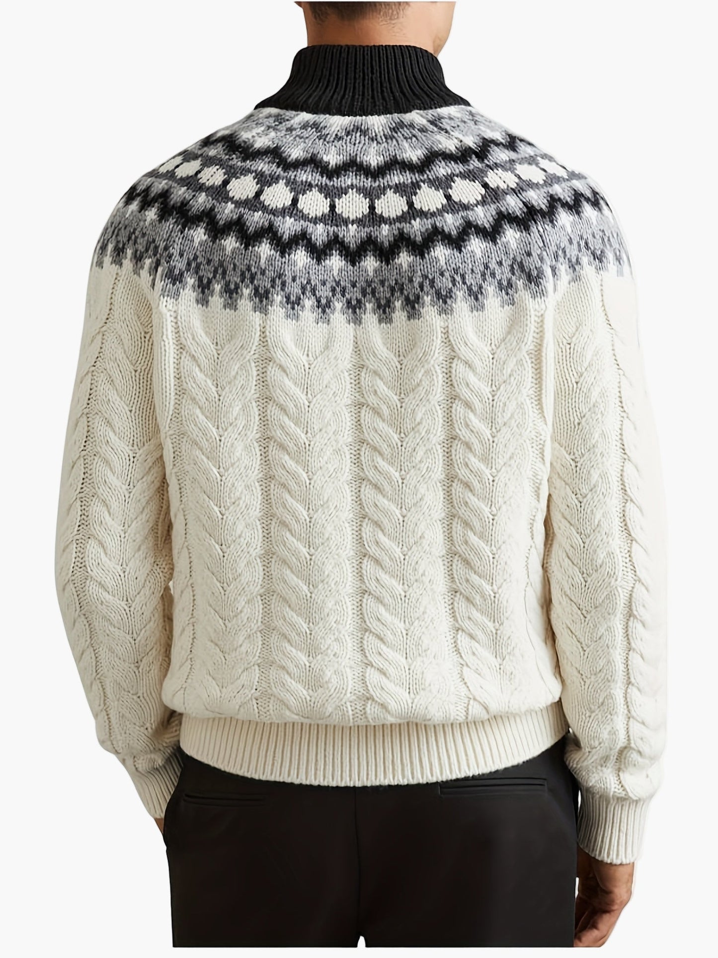 Herren Strickpullover mit Stehkragen und Norweger-Muster für Herbst & Winter, lässiger Style