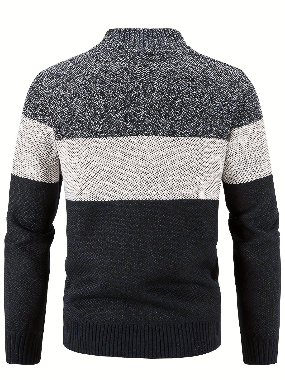 Herren Cardigan gestreift mit Stehkragen – melierter Strick und kariertes Futter