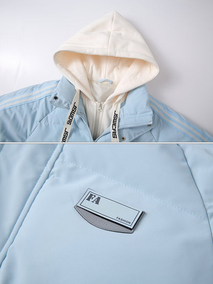 Winter Steppjacke mit Kapuze für Herren, gefüttert, Kontraststreifen