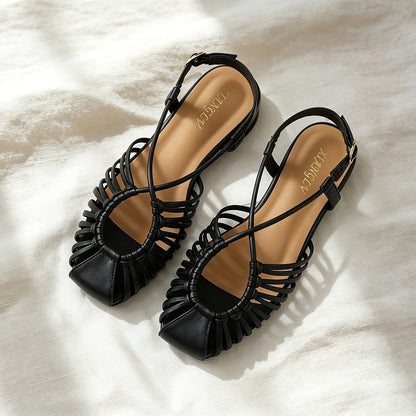 Damen Sandalen mit geflochtenem Design und eckiger Zehenpartie – Stilvolle Sommerschuhe für Alltag und Freizeit