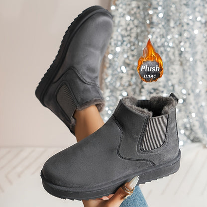 Damen Warme Winterstiefel Stiefeletten mit flauschigem Futter, einfarbig, bequem