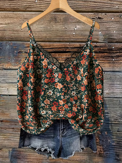 Damen Blusentop mit Blumenmuster und Spitzenbesatz – Lässiger Sommer-Style