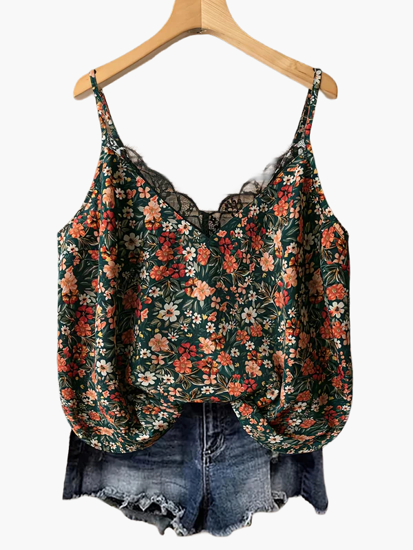 Damen Blusentop mit Blumenmuster und Spitzenbesatz – Lässiger Sommer-Style