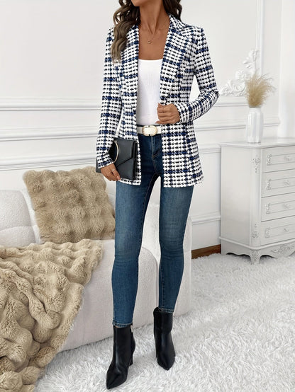 Damen Eleganter Business Blazer im Karo-Design für Büro und Alltag