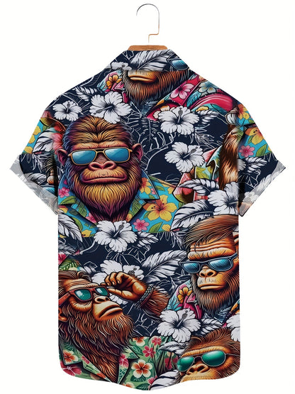 Herren Hawaiihemd mit Gorillamotiv und tropischem Print – Lustiges Sommer Freizeithemd