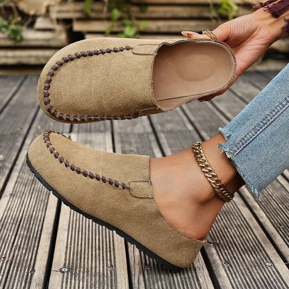 Damen Slipper Mules mit Ziernaht Komfortschuhe Braun