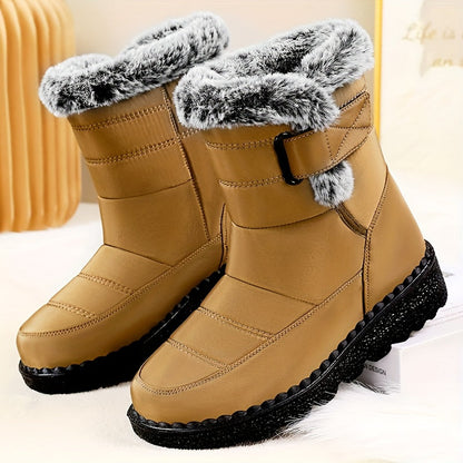 Damen Winterstiefel warm gefüttert mit Kunstfell und Klettverschluss