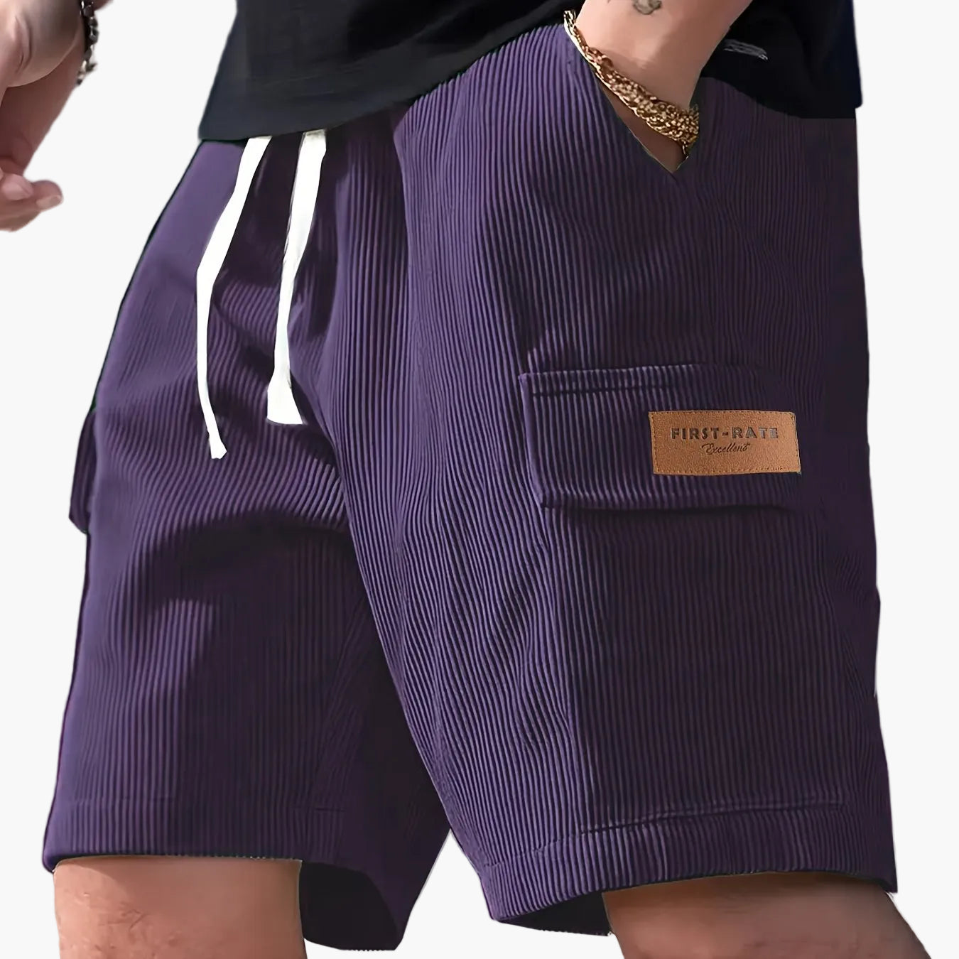 Herren Freizeithose – Modische gestreifte Shorts mit Kordelzug und Seitentasche, ideal für Alltag & Urlaub