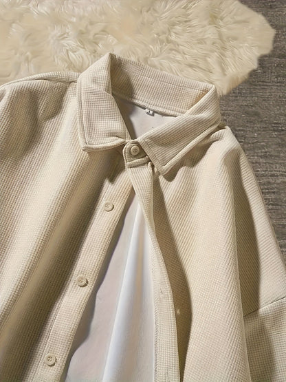 Korduroy Hemdjacke für Damen - Oversize Kordhemd mit Kragen, Schwarz oder Apricot