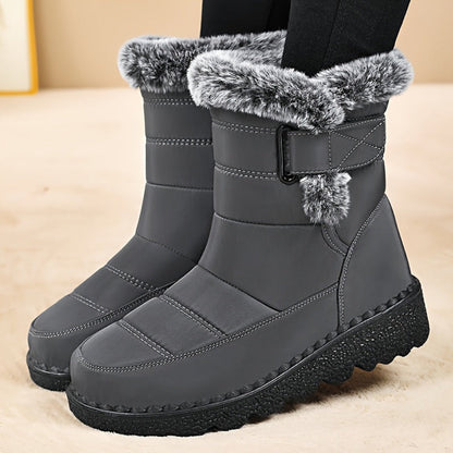 Damen Winterstiefel warm gefüttert mit Kunstfell und Klettverschluss