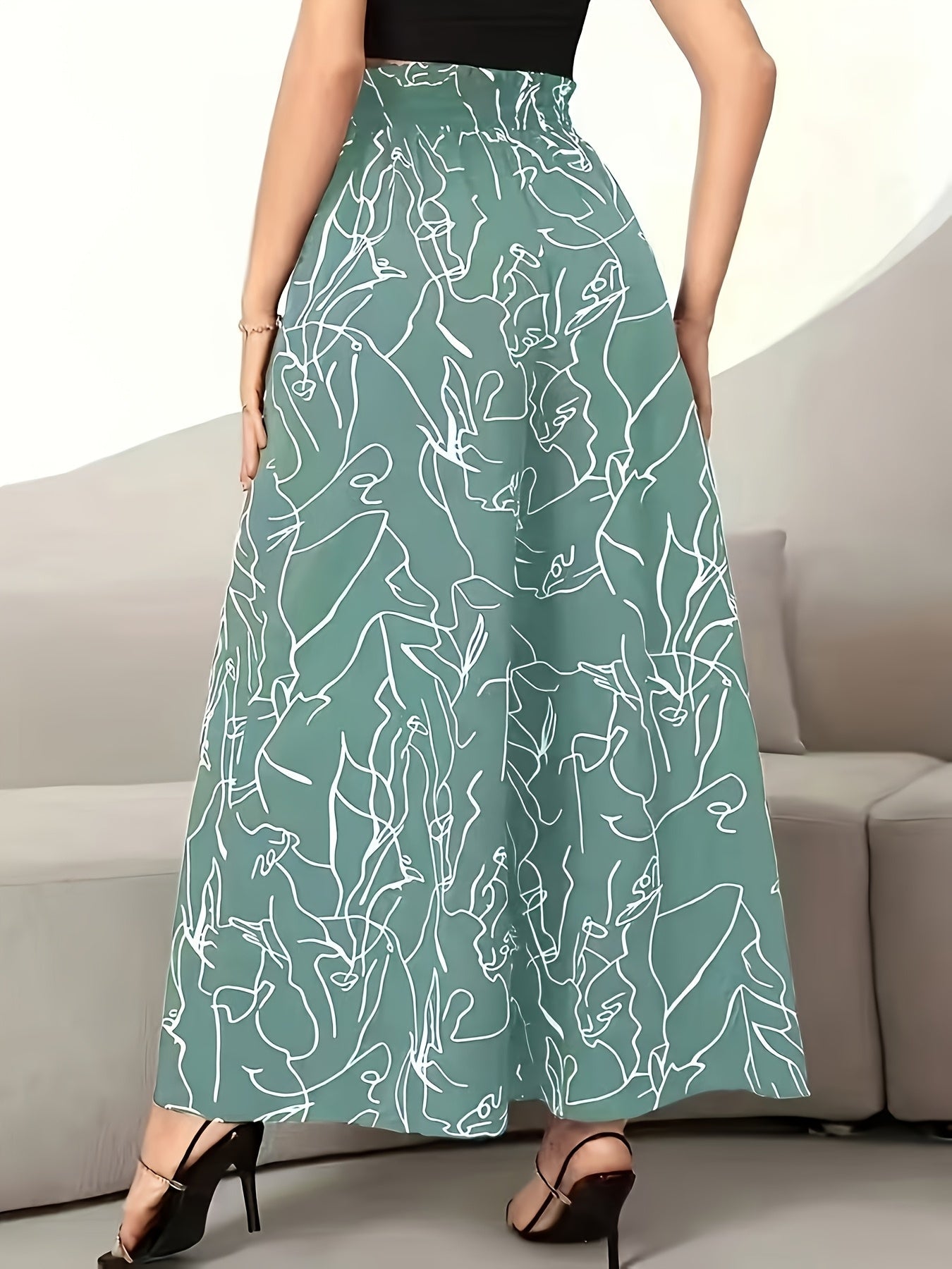 Damen Weite Palazzo-Hose mit Künstlerischem Linienmuster – Modische Statement-Hose für Alltag & Freizeit