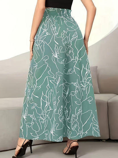Damen Weite Palazzo-Hose mit Künstlerischem Linienmuster – Modische Statement-Hose für Alltag & Freizeit