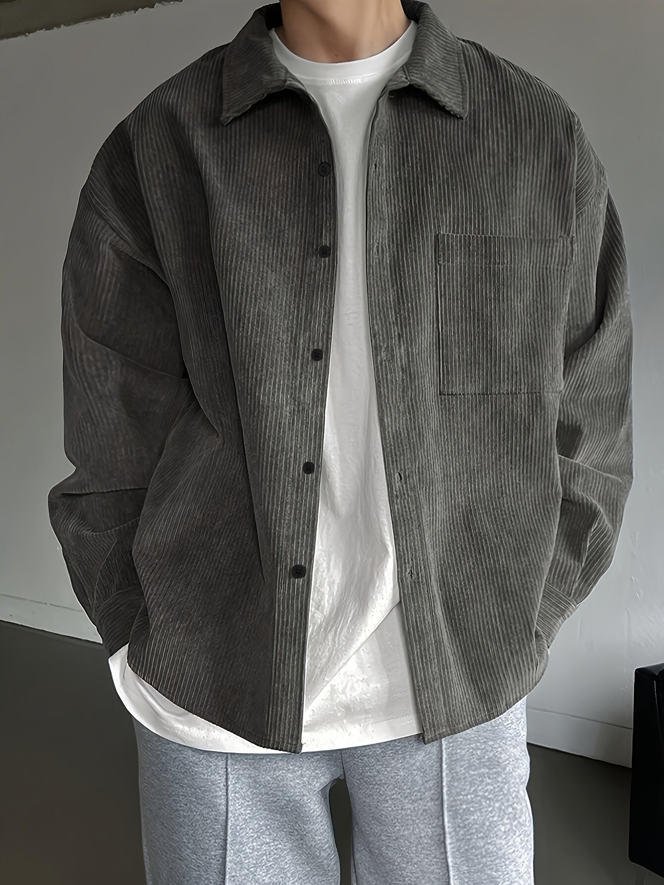 Herren Oversized Cordhemd Casual Streetwear – Lässiges Freizeithemd für Alltag und Trend-Looks