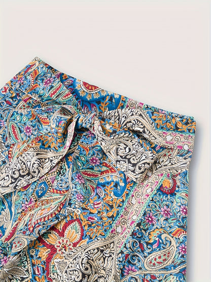 Damen Sommer Midikleid Elegant mit Paisley-Muster und Schleife – Perfekt für den Marktbesuch oder Urlaub