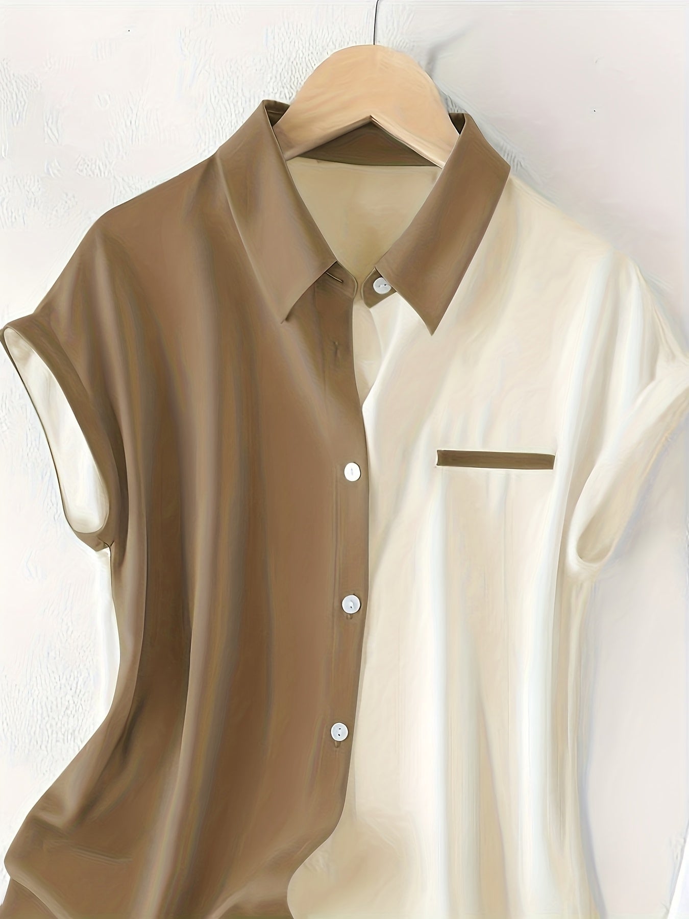 Damen Elegante Bluse im Colorblock-Design mit Knopfleiste – Sommermode, Ärmellos, Büro & Freizeit