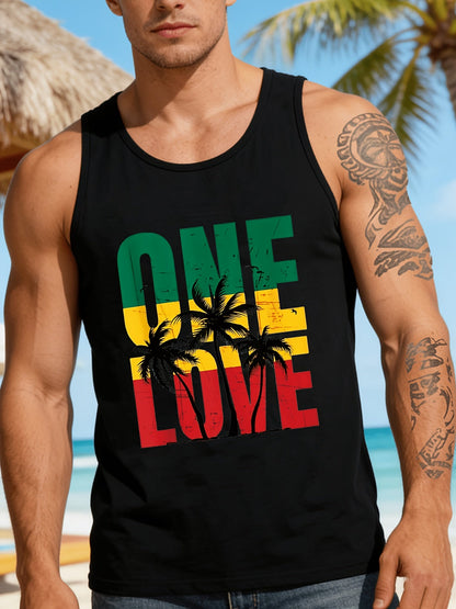 Herren Tanktop mit One Love Print und Palmen Grafik – Reggae Style für Strand und Freizeit