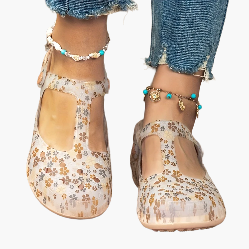 Damen Bequeme Freizeit Mary Jane Schuhe mit Blumenmuster – Alltag & Urlaub