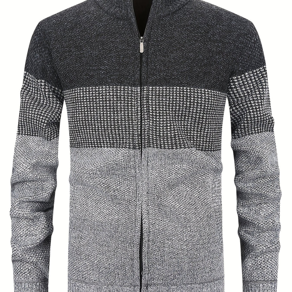 Herren Strickjacke Reißverschluss Stehkragen Melange Grau