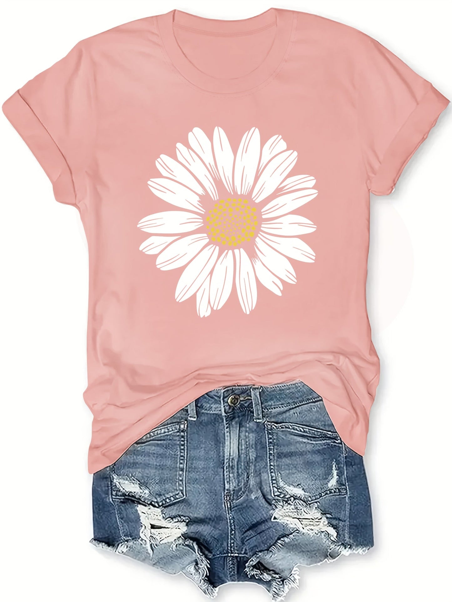 Damen T-Shirt mit Gänseblümchen-Print – Lässiges Sommer Oberteil im Boho-Stil