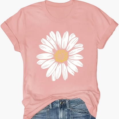 Damen T-Shirt mit Gänseblümchen-Print – Lässiges Sommer Oberteil im Boho-Stil
